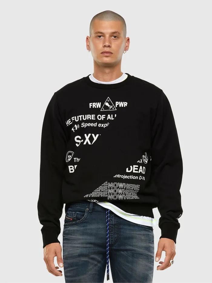 Diesel Sweaters Mens SGIRKFOLDED Black Cheap On Sale