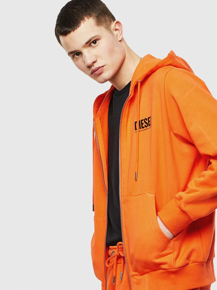 Diesel Sweaters Mens SGIRKHOODZIPLOGO Orange Cheap On Sale