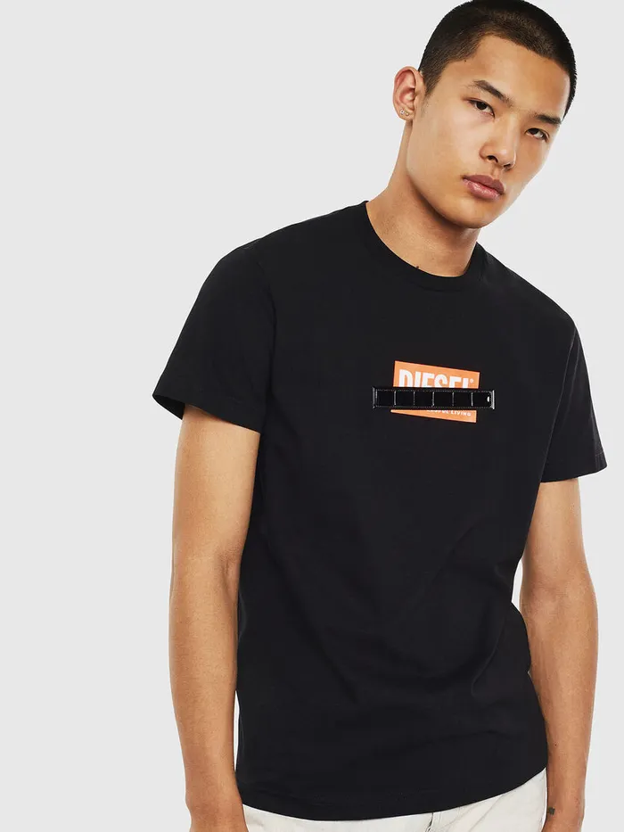 Diesel Tshirts Mens TDIEGOS7 BlackOrange On Sale