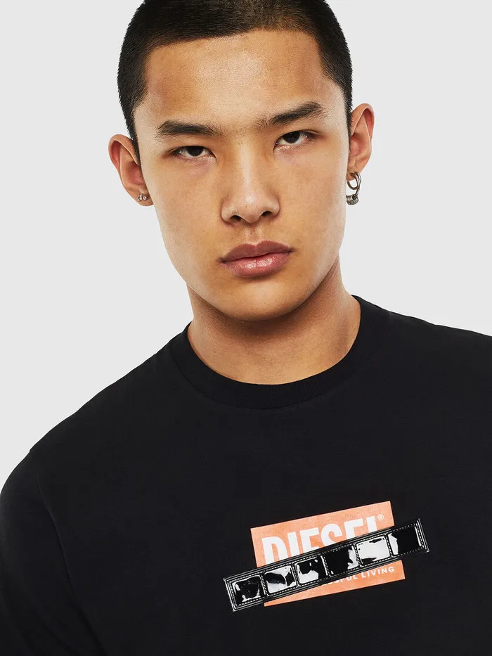 Diesel Tshirts Mens TDIEGOS7 BlackOrange On Sale