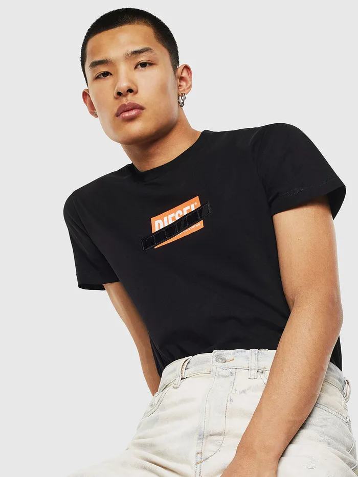 Diesel Tshirts Mens TDIEGOS7 BlackOrange On Sale