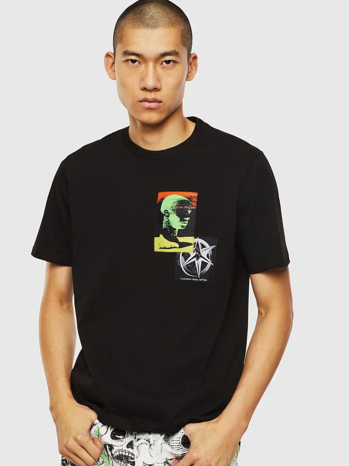 Diesel Tshirts Mens TJUSTSLITSJ18 Black Casaul