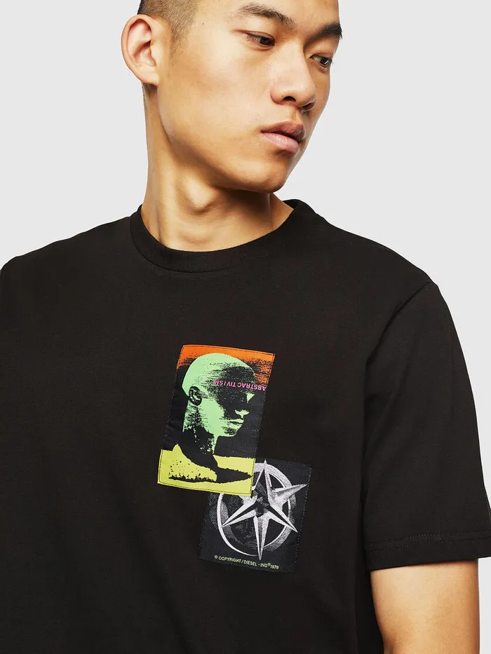 Diesel Tshirts Mens TJUSTSLITSJ18 Black Casaul