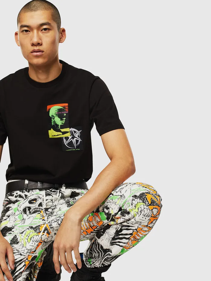 Diesel Tshirts Mens TJUSTSLITSJ18 Black Casaul