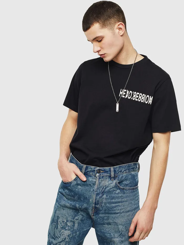 Diesel Tshirts Mens TJUSTT10 Black Gift Ideas