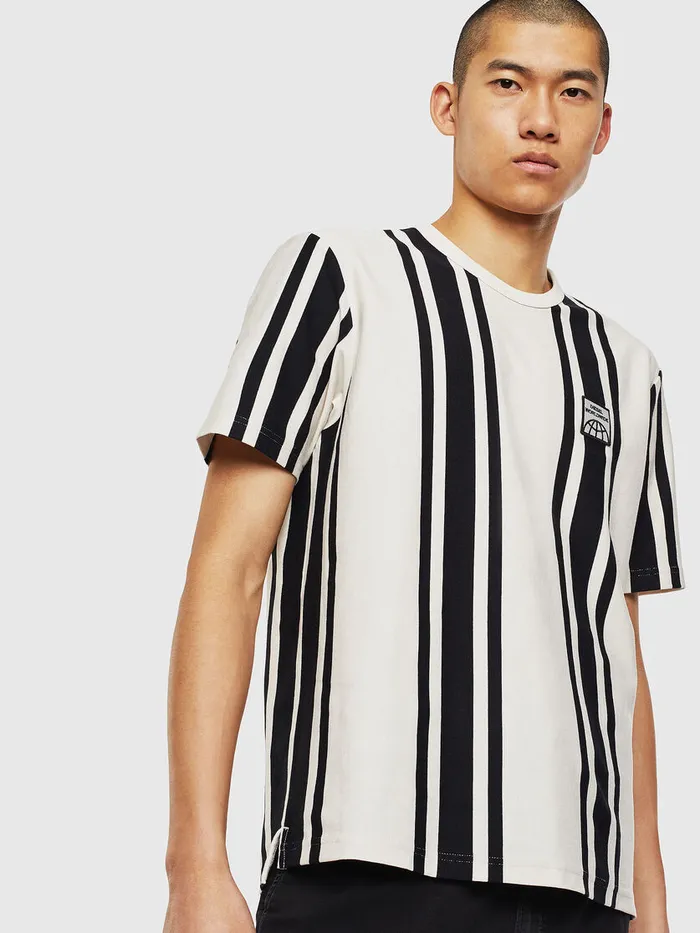 Diesel Tshirts Mens TSTRIPJ1 WhiteBlack Gift for Friend
