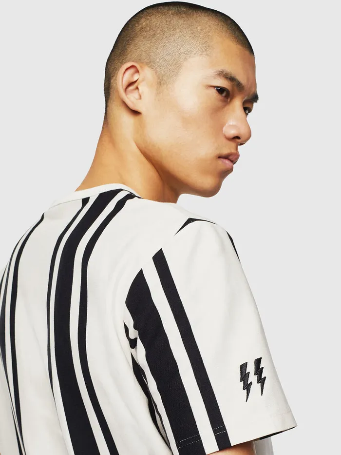 Diesel Tshirts Mens TSTRIPJ1 WhiteBlack Gift for Friend