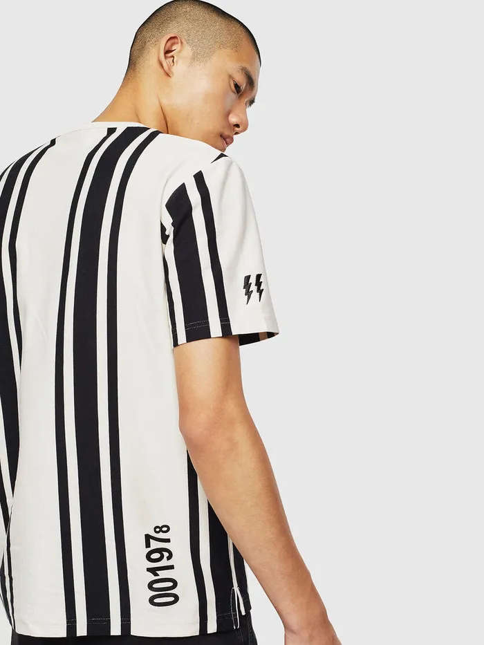 Diesel Tshirts Mens TSTRIPJ1 WhiteBlack Gift for Friend