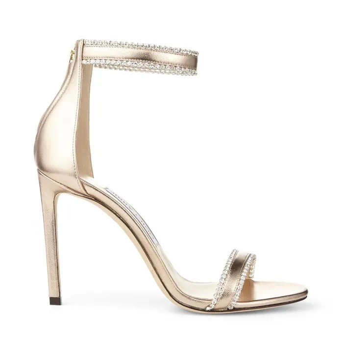 Dochas 100 Nude Metallic Leather Open Toe Sandals With Jewel Trim Nude Women JIMMY CHOO Sandals Dochas 100 Nude Metallic Leather Open Toe Sandals With Jewel Trim Nude Women JIMMY CHOO Sandals