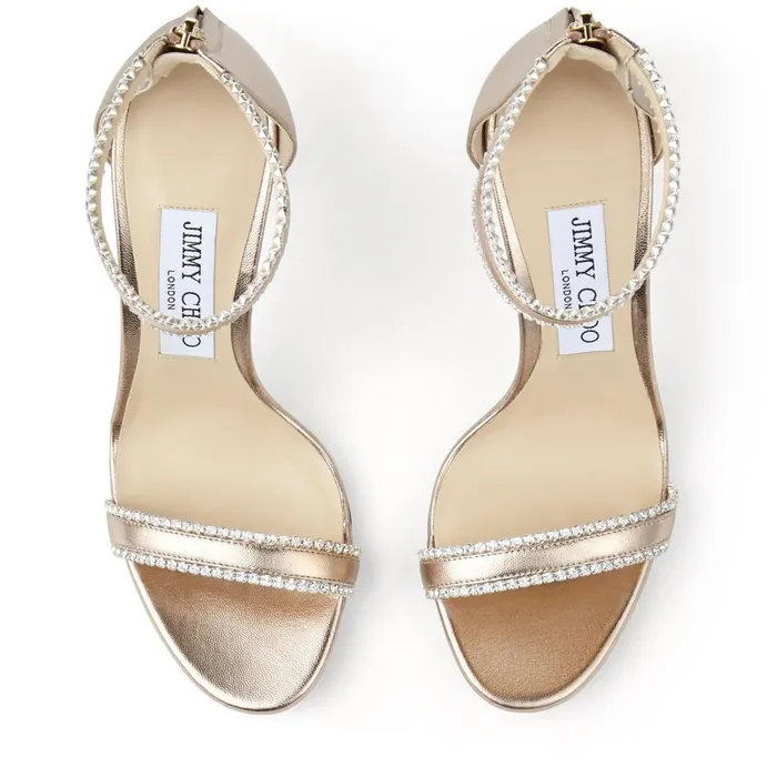 Dochas 100 Nude Metallic Leather Open Toe Sandals With Jewel Trim Nude Women JIMMY CHOO Sandals