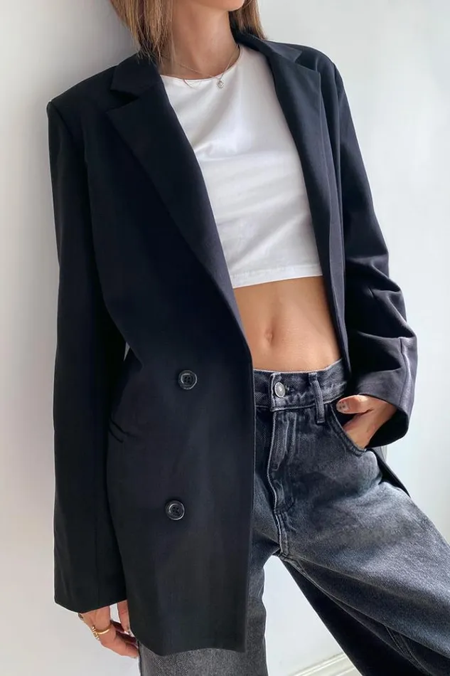 Double Breasted Blazer Jacket Women Subdued Coats and Jackets