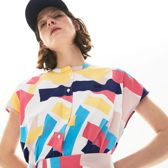Dresses and Skirts Lacoste Womens AbstractPrint Shirtdress White Popular