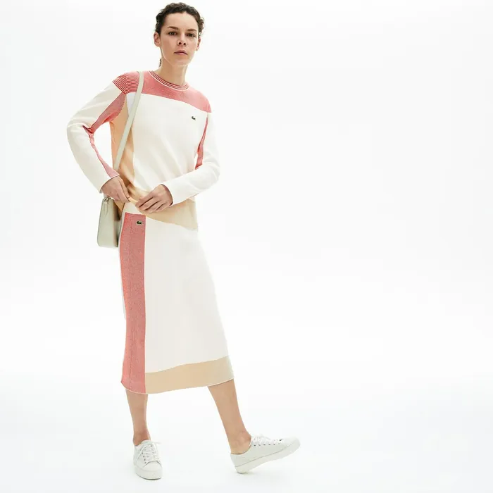 Dresses and Skirts Lacoste Womens Colorblock Pencil Skirt WhiteLight BrownRed Online Dresses and Skirts Lacoste Womens Colorblock Pencil Skirt WhiteLight BrownRed Online