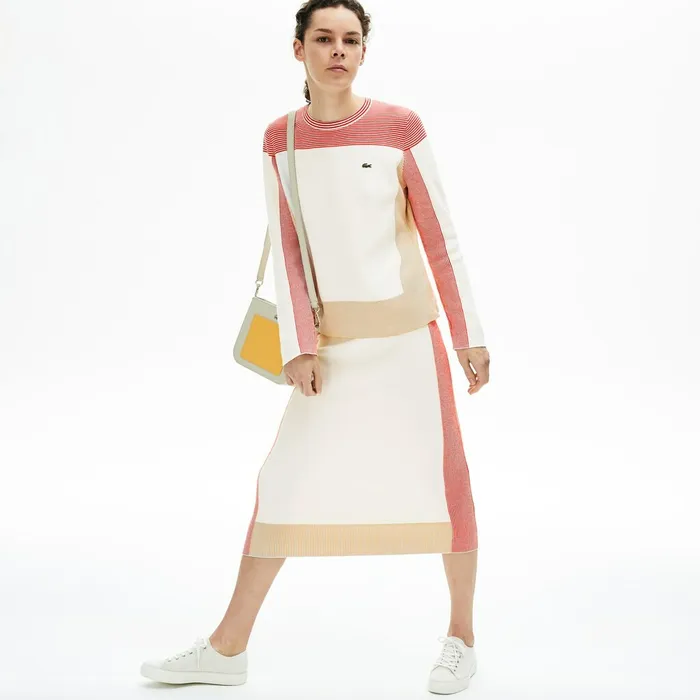 Dresses and Skirts Lacoste Womens Colorblock Pencil Skirt WhiteLight BrownRed Online