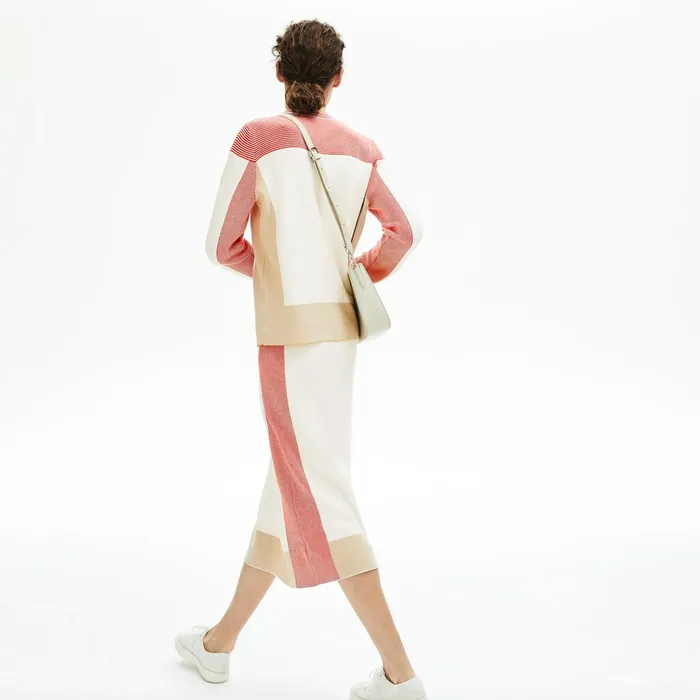 Dresses and Skirts Lacoste Womens Colorblock Pencil Skirt WhiteLight BrownRed Online