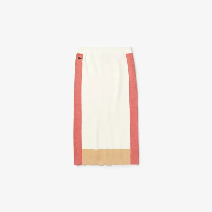 Dresses and Skirts Lacoste Womens Colorblock Pencil Skirt WhiteLight BrownRed Online