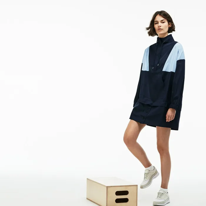 Dresses and Skirts Lacoste Womens LIVE Colorblock Cotton Poplin Sweatshirt Dress BlueLight Blue Casaul
