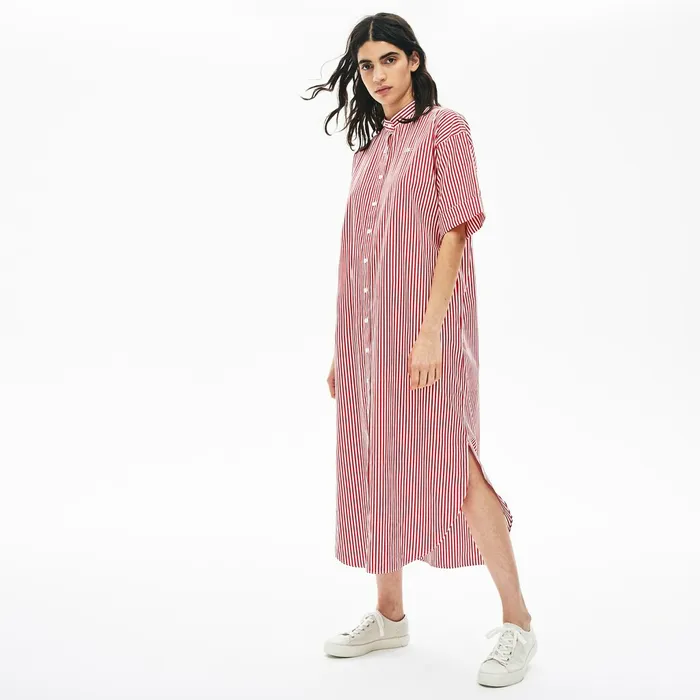 Dresses and Skirts Lacoste Womens LIVE Striped Cotton Maxi Dress WhiteRed Shop Dresses and Skirts Lacoste Womens LIVE Striped Cotton Maxi Dress WhiteRed Shop