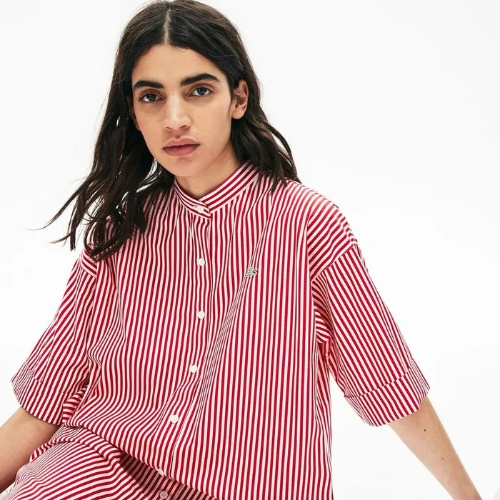 Dresses and Skirts Lacoste Womens LIVE Striped Cotton Maxi Dress WhiteRed Shop