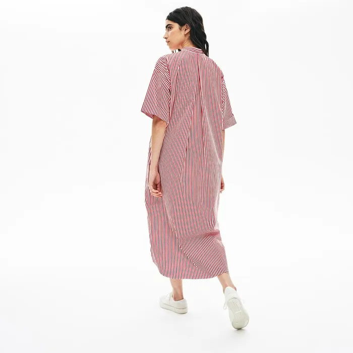 Dresses and Skirts Lacoste Womens LIVE Striped Cotton Maxi Dress WhiteRed Shop