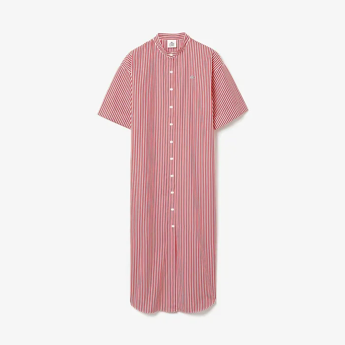 Dresses and Skirts Lacoste Womens LIVE Striped Cotton Maxi Dress WhiteRed Shop