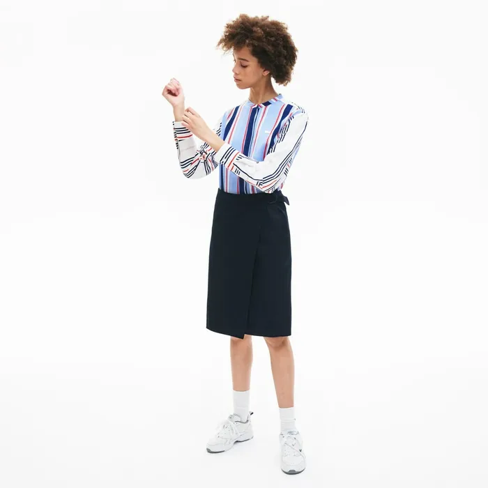 Dresses and Skirts Lacoste Womens Premium Cotton Canvas Wrapped Skirt Navy Blue USA