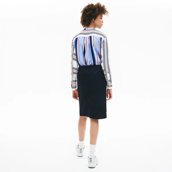Dresses and Skirts Lacoste Womens Premium Cotton Canvas Wrapped Skirt Navy Blue USA