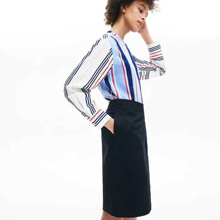 Dresses and Skirts Lacoste Womens Premium Cotton Canvas Wrapped Skirt Navy Blue USA