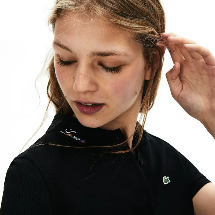 Dresses and Skirts Lacoste Womens Rainbow Script Collar Polo Dress Black Online Store