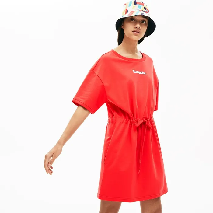 Dresses and Skirts Lacoste Womens Signature Cotton Fleece Tshirt Dress Red Cheap On Sale