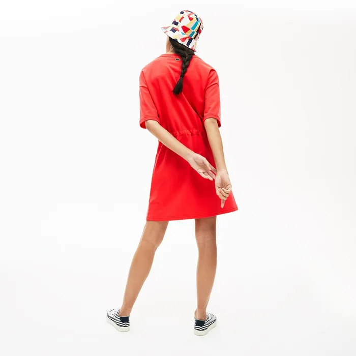 Dresses and Skirts Lacoste Womens Signature Cotton Fleece Tshirt Dress Red Cheap On Sale
