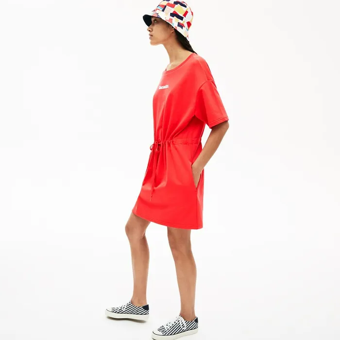 Dresses and Skirts Lacoste Womens Signature Cotton Fleece Tshirt Dress Red Cheap On Sale