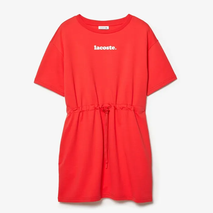 Dresses and Skirts Lacoste Womens Signature Cotton Fleece Tshirt Dress Red Cheap On Sale