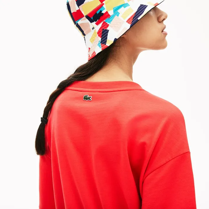 Dresses and Skirts Lacoste Womens Signature Cotton Fleece Tshirt Dress Red Cheap On Sale