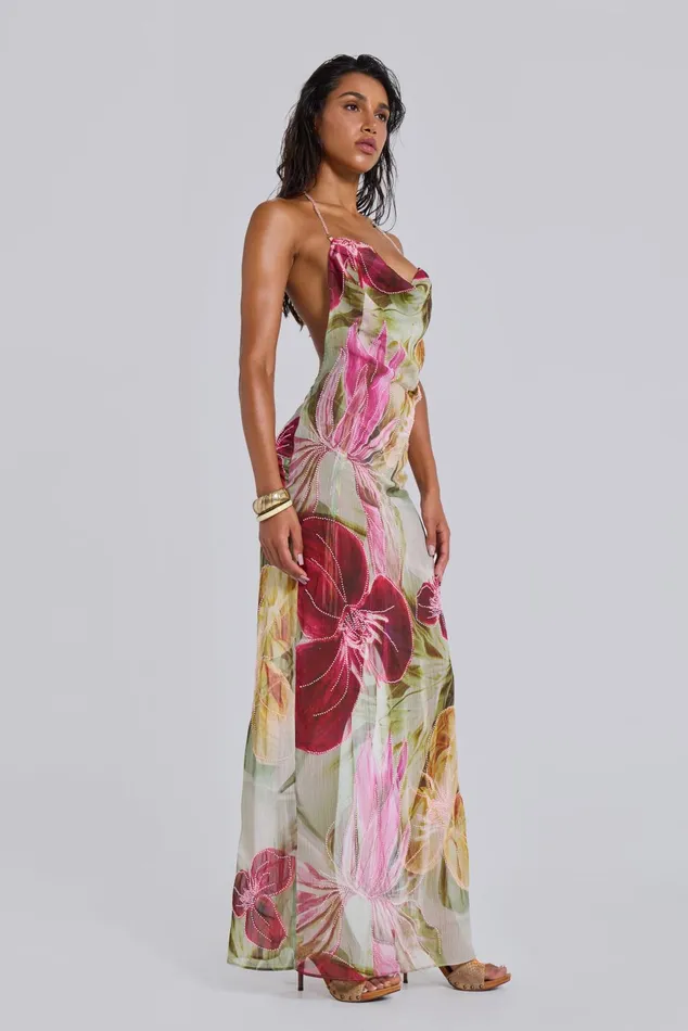 Dresses Women Jaded London Dahlia HandBeaded Backless Chiffon Maxi Dress