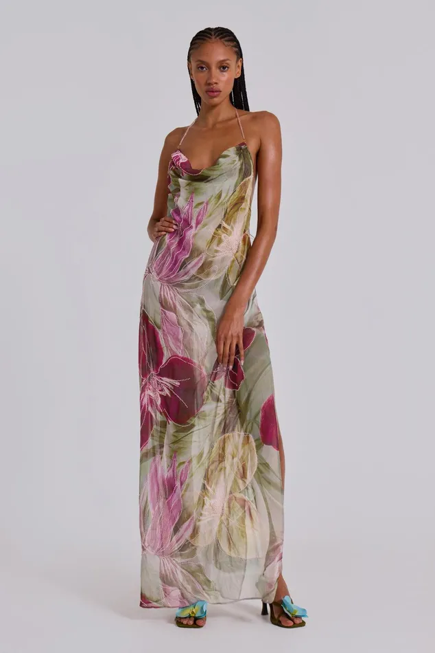 Dresses Women Jaded London Dahlia HandBeaded Backless Chiffon Maxi Dress