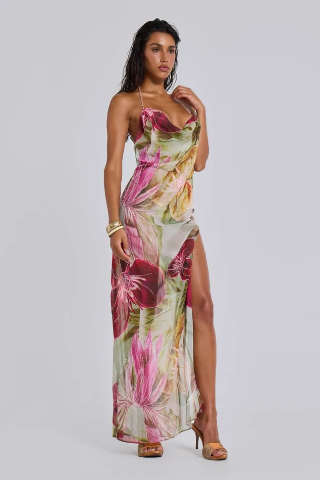 Dresses Women Jaded London Dahlia HandBeaded Backless Chiffon Maxi Dress