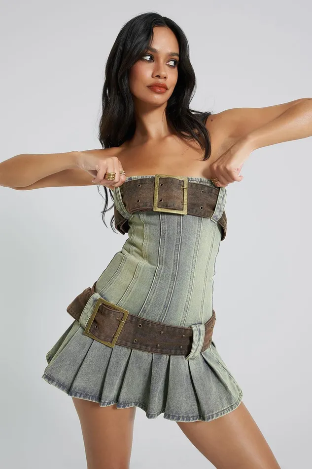 Dresses Women Jaded London Shop Chelsea Denim Kilt Mini Dress