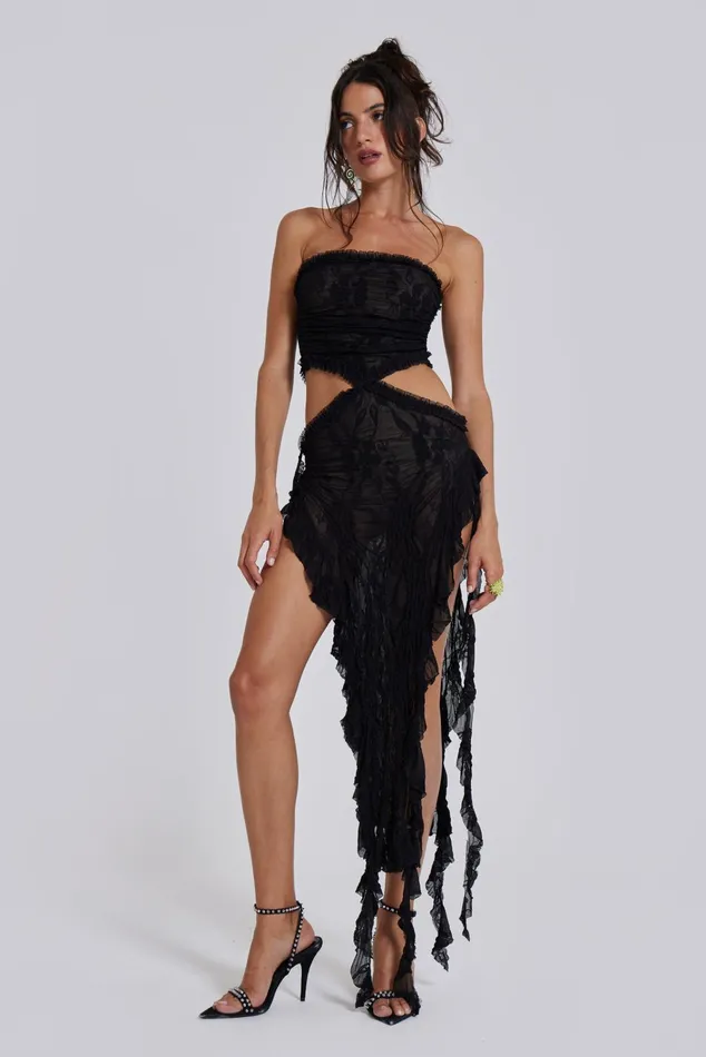 Dresses Women Jaded London Shop Gaia Scrunch Lace Midi Dress In Black
