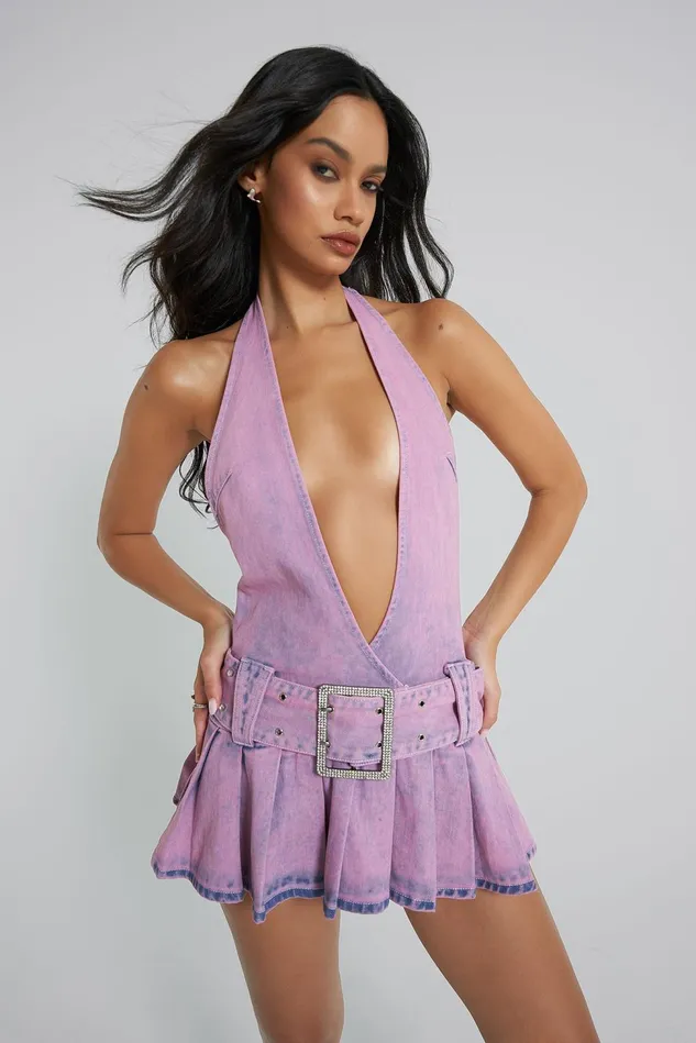 Dresses Women Jaded London Shop Malibu Plunge Denim Mini Dress