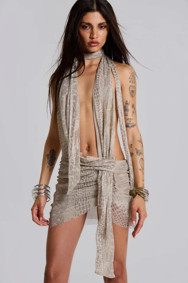 Dresses Women Jaded London Shop Spyro Snakeskin Plunge Mini Dress