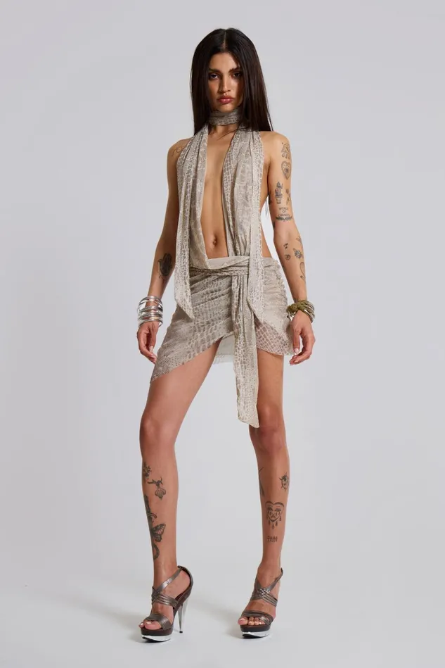 Dresses Women Jaded London Shop Spyro Snakeskin Plunge Mini Dress