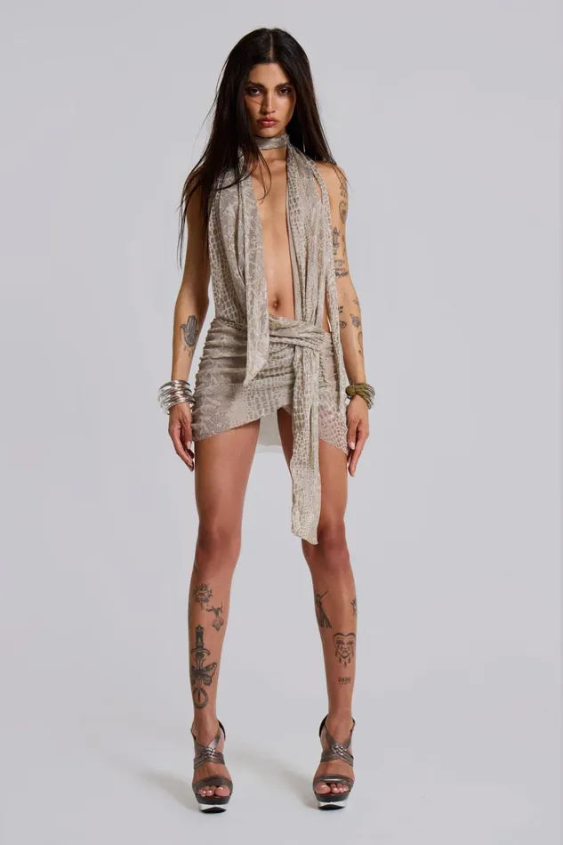 Dresses Women Jaded London Shop Spyro Snakeskin Plunge Mini Dress