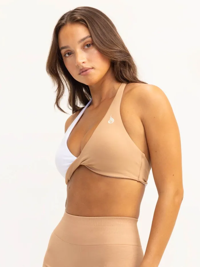Duo Halter Twist Sports Bra 8211 WhiteTan Women Ryderwear Sports Bras