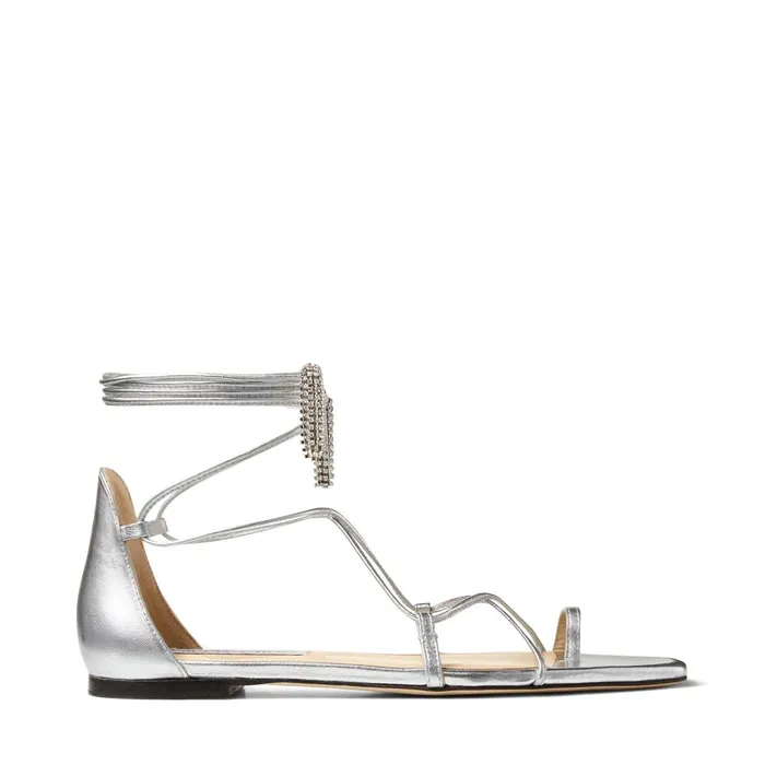 Dusti Flat Silver Metallic Nappa Leather Sandals With CrystalChain Tassels Silvercrystal Women JIMMY CHOO Flats Dusti Flat Silver Metallic Nappa Leather Sandals With CrystalChain Tassels Silvercrystal Women JIMMY CHOO Flats
