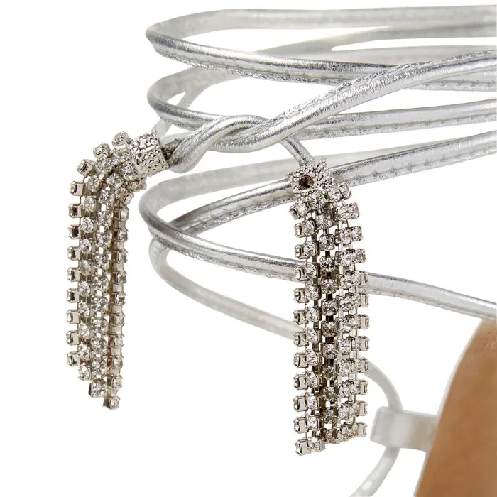 Dusti Flat Silver Metallic Nappa Leather Sandals With CrystalChain Tassels Silvercrystal Women JIMMY CHOO Flats