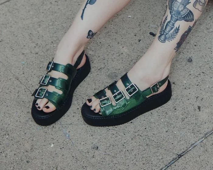 Emerald Metallic 3Buckle Mondo Sandal Women TUK Shoes Platforms Emerald Metallic 3Buckle Mondo Sandal Women TUK Shoes Platforms