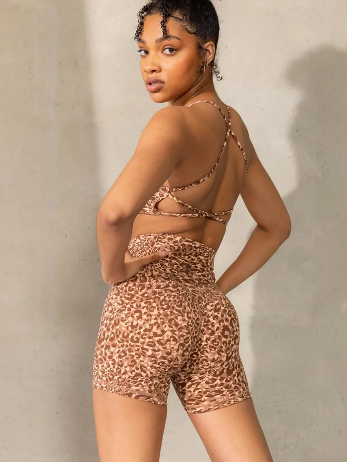 Empower High Waisted Shorts 8211 Mocha Leopard Women Ryderwear Gym Shorts