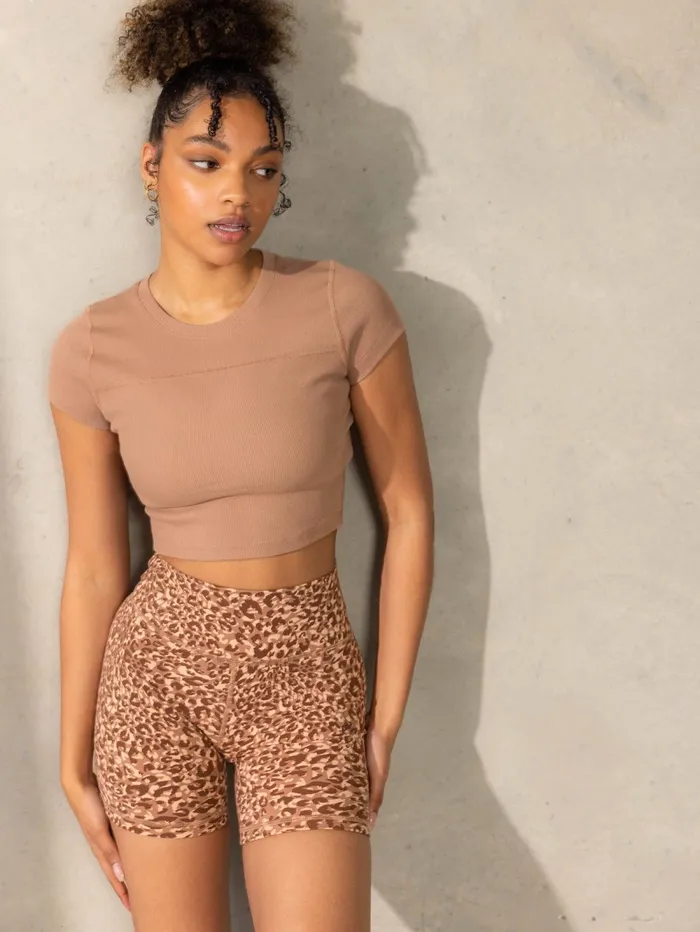 Empower High Waisted Shorts 8211 Mocha Leopard Women Ryderwear Gym Shorts