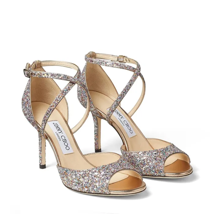 Emsy 85 Luminous GlowInTheDark Glitter Fabric Sandals With Crossover Straps Mochi Women JIMMY CHOO Sandals